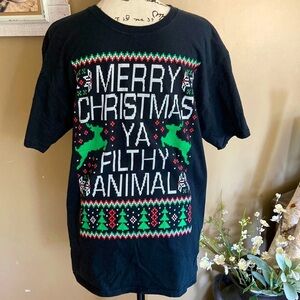 Merry Christmas you filthy animal man size large T-shirt black